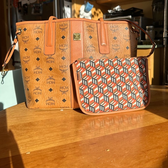 MCM Cognac Visetos Tote Bag with Reversible Geometric interior. Gently used! - Picture 5 of 16